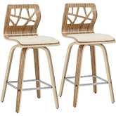 Folia Counter Stool in Zebra Wood, Chrome & Cream Leatherette (Set of 2)
